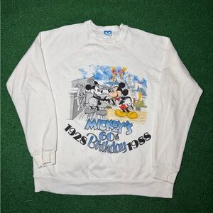 Vintage 80s Mickey Mouse 60th Birthday Sweatshirt, Disney Crewneck 1988 (XL)